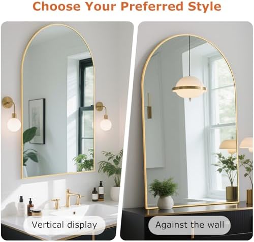 Arched Gold Bathroom Mirror 24x36 Inch