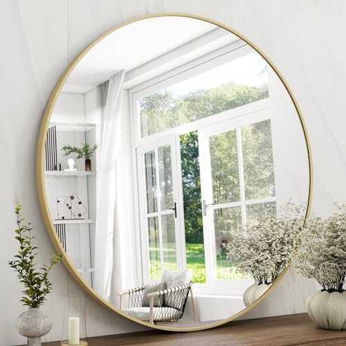 Easly 36 Inch Round Black Mirror with Metal Frame 1