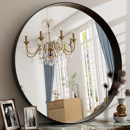 Easly 32 Inch Round Black Bathroom Mirror