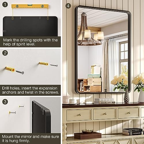 Brightify 30x36 Inch Black Wall Mirror with Metal Frame