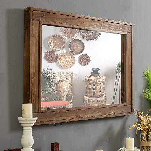 Sintosin Farmhouse Bathroom Mirror 24x36 Wood Frame