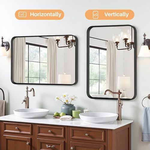 Atilioo 30x22 Inch Black Metal Bathroom Mirror