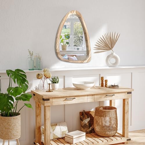 Asymmetrical Wavy Wall Mirror 20x16 Modern Oval Wooden Frame 1