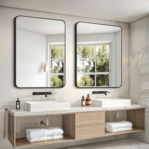 FORBATH 30x40 inch Bathroom Mirror with Black Metal Frame
