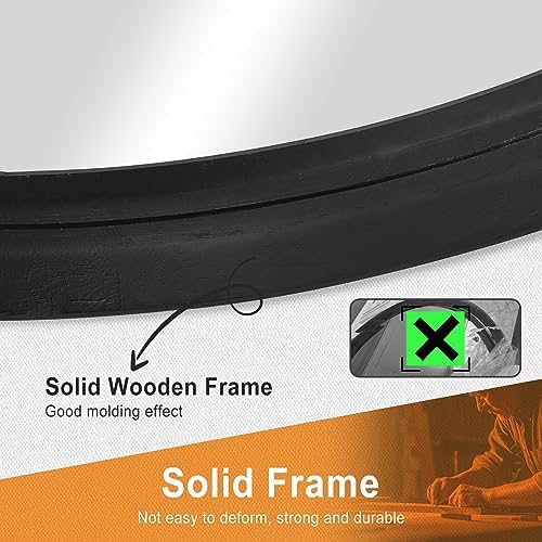 MAGFLERUM 28 Inch Black Round Mirror with Wood Frame