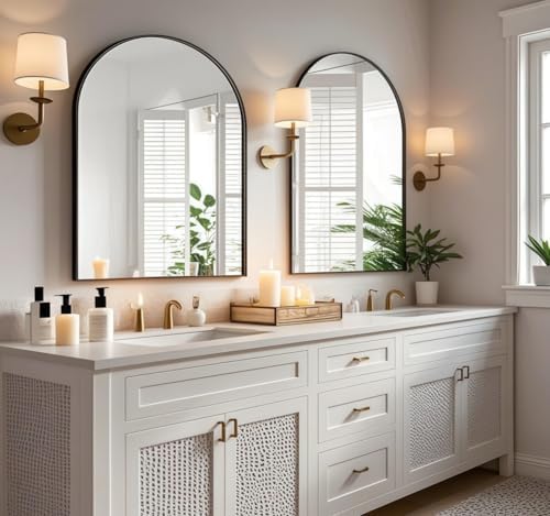 Dewfig Wall Mounted Mirror 20x30 Black Arched Frame