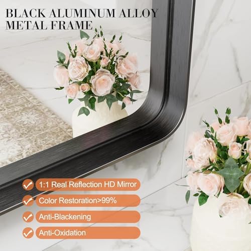 Vanity Framed Mirror for Wall - Small 30x22 Matte Black Frame