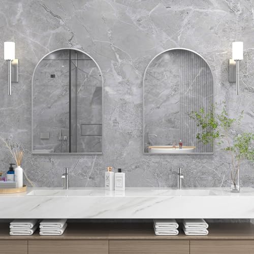 EDTEMI 30x20 Arched Mirror with Brushed Metal Frame