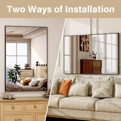 HARRITPURE 30x20 Inch Black Rectangle Wall Mirror