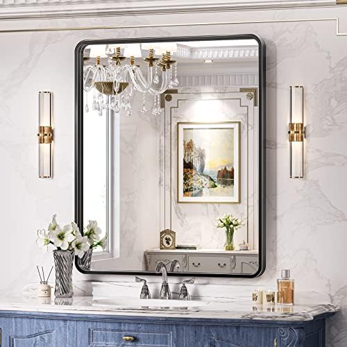 Brightify 30x36 Inch Black Wall Mirror with Metal Frame