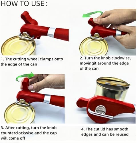Safe Cut Manual Can Opener with Red Design