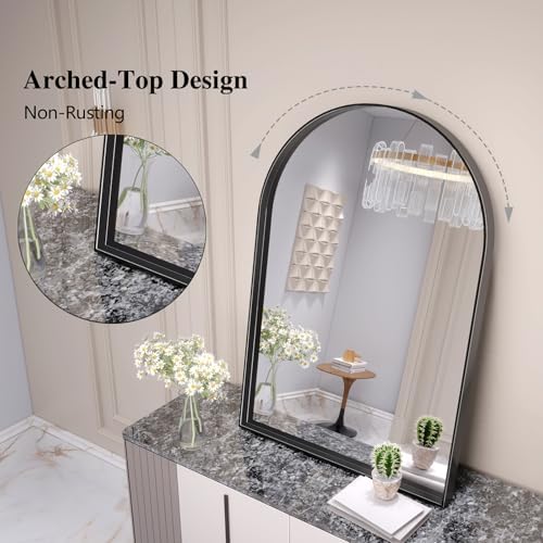 JIINGYO 24x36 Inch Black Arch Wall Mirror