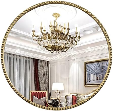 28x28 Inch Round Wall Mirror with Antique Gold Beaded Frame