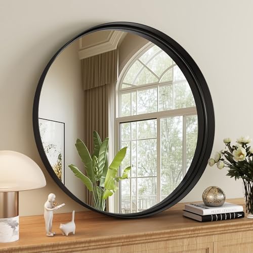 Furnbar 20 Inch Round Black Mirror with Metal Frame