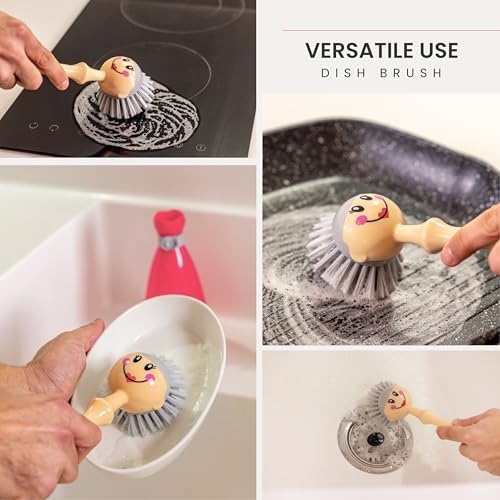 Vigar Dolls Dish Brush with Pink Handle and Gray Brush Holder
