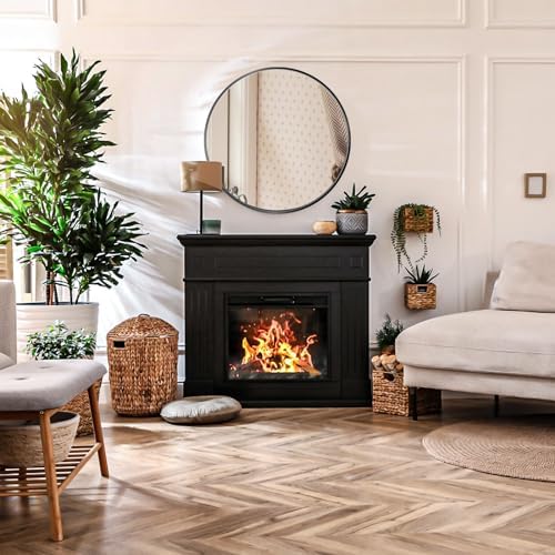 24 Black Round Mirror with Metal Frame