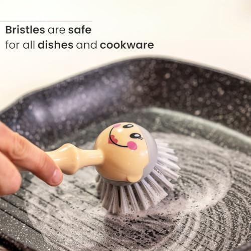 Vigar Dolls Dish Brush with Pink Handle and Gray Brush Holder