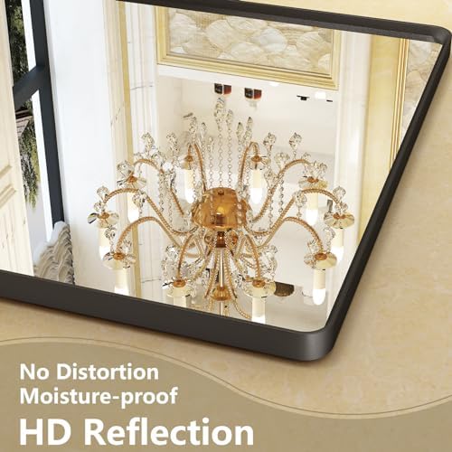 OKPAL 16x24 Inch Matte Black Beveled Frame Bathroom Mirror