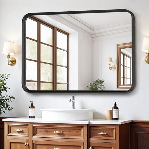 Atilioo 30x22 Inch Black Metal Bathroom Mirror