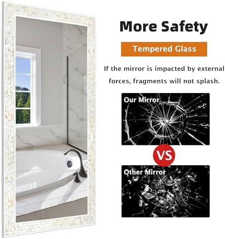 Tanmicoshomy 24x47 Inch Rectangle Wall Mirror with Natural Shell Frame