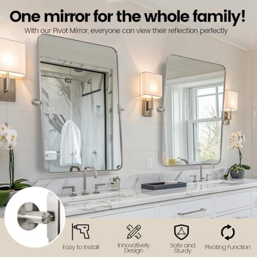 MOON MIRROR Brushed Nickel Pivot Mirror for Bathroom