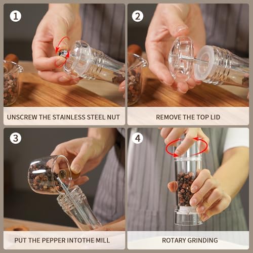 SHIKORI Acrylic Salt Pepper Grinder Set with Adjustable Coarseness