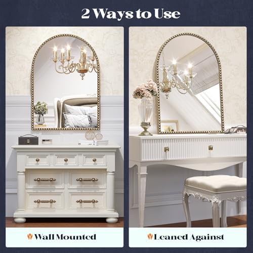 Brauthon Beaded Arched Mirror 22x30 Gold Arch Wall Decor