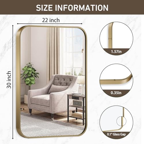 Matte Gold Mirror 22x30 Inch Bathroom Vanity Wall Mirror