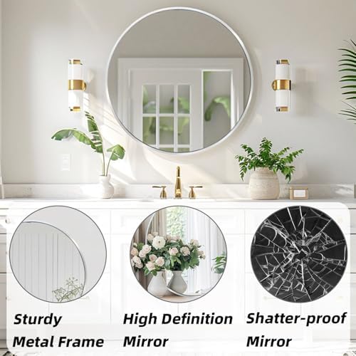 Silver Round Mirror 24 Inch Bathroom Decor