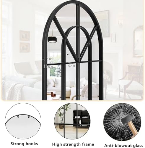 Dewfig Arched Wall Mirror 30x20 Black Iron Frame
