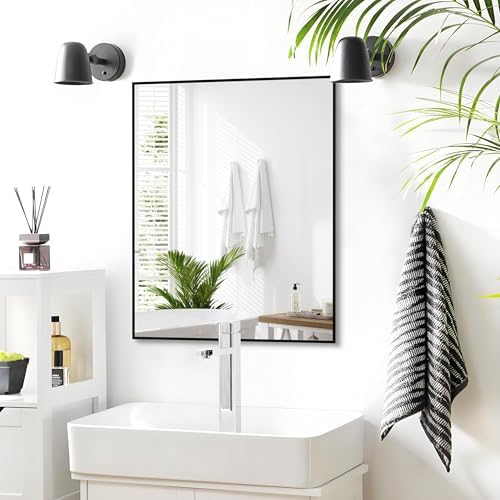 ANYHI Wall Mirror 20x16 Black Aluminum Frame Mirror