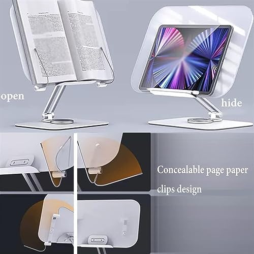 Adjustable Book Stand with 360 Rotating Base and Page Clips Silver