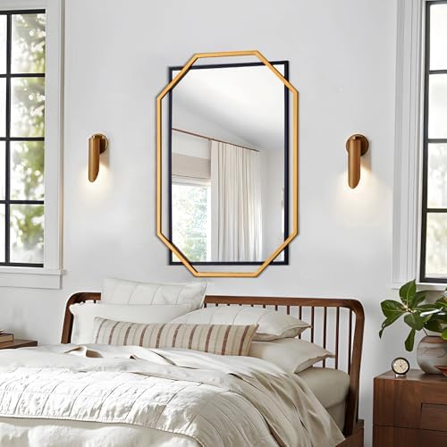 Large Decorative Bathroom Mirror 24x36 Gold Black Metal Frame