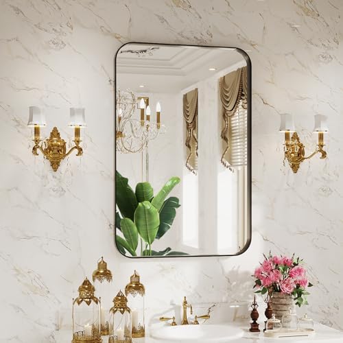 ROOMTEC 20X30 Inch Matte Black Wall Mirror