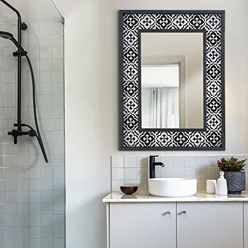 Head West Black White Tiled Print Distressed Mirror