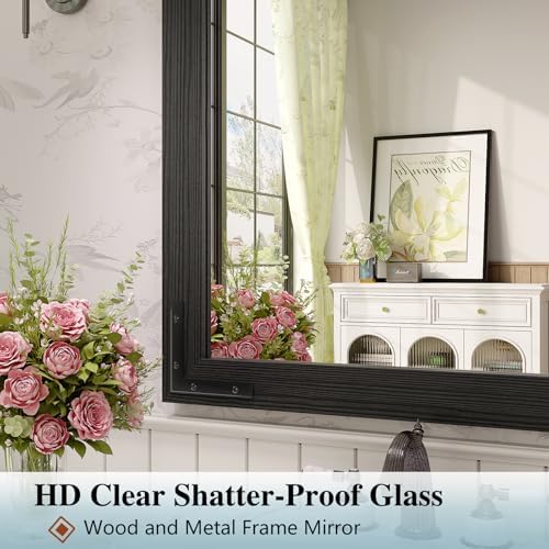 Farmhouse Bathroom Mirror 24x36 Inch Wood Framed Black