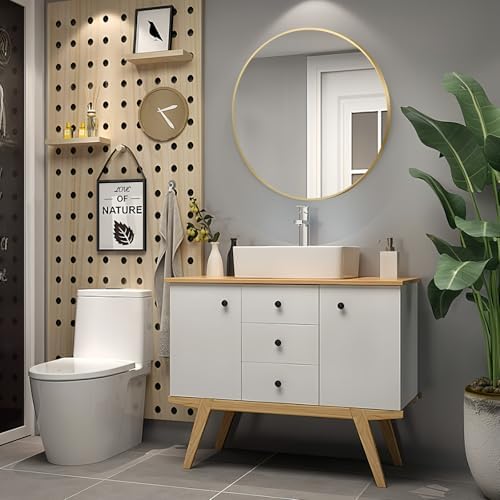 FARMER 24 Inch Gold Circle Mirror for Bathroom and Living Room