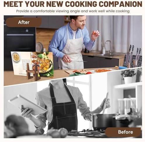 Multifunctional Rustic Brown Cookbook Stand for Kitchen