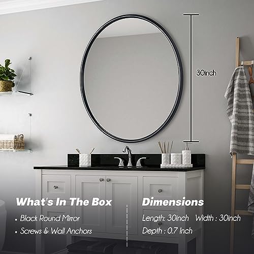 Black Round Mirror 30 Inch for Wall