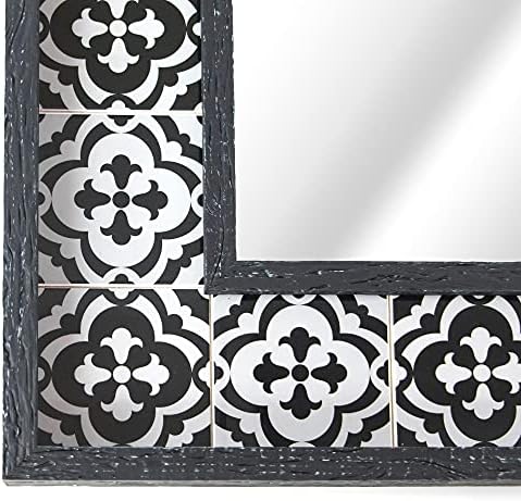 Head West Black White Tiled Print Distressed Mirror