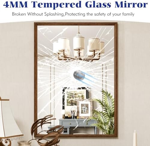 30X36 Inch Wall-Mounted Mirror with Walnut Frame