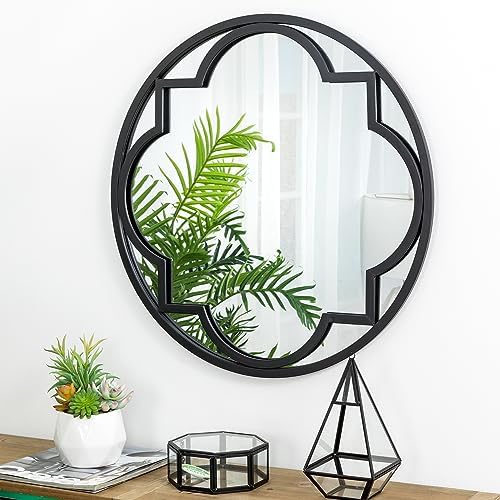 Glitzhome 24 Round Wall Mirror with Black Metal Frame