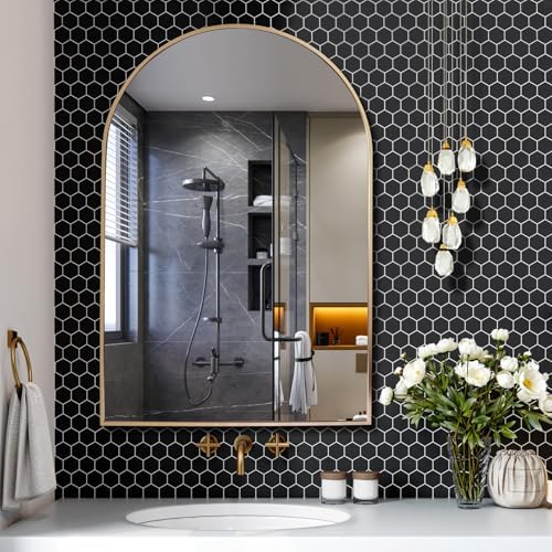 Dablue 24x36 Inch Arch Wall Mirror Gold Frame