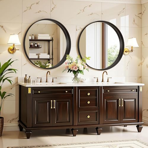 Furnbar 20 Inch Round Black Mirror with Metal Frame