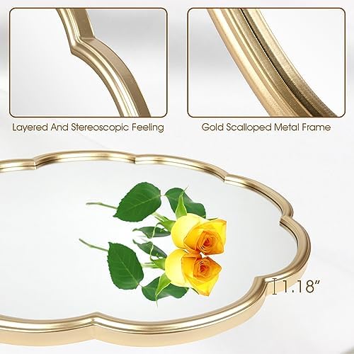 24 Inch Gold Mirror with Flower Pattern Scalloped Frame