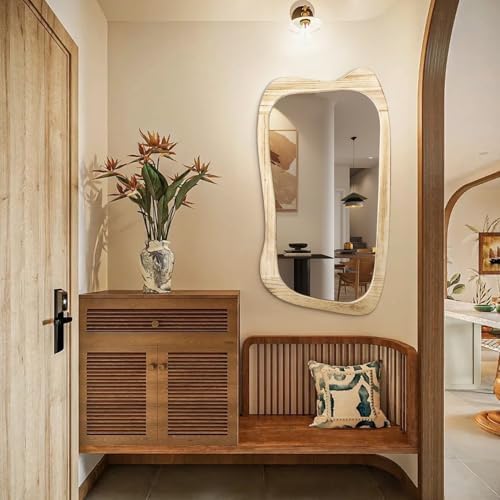 AAZZKANG Asymmetrical Wooden Wall Mirror 32x20