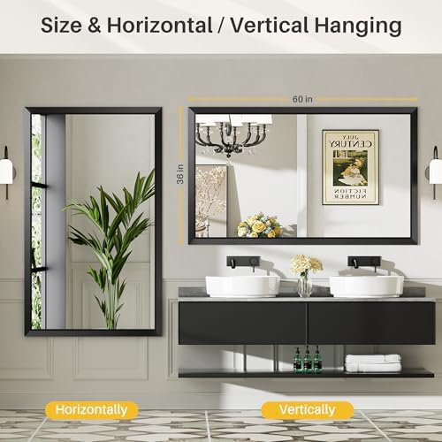 Briivue 60x36 Black Bathroom Mirror with Frame