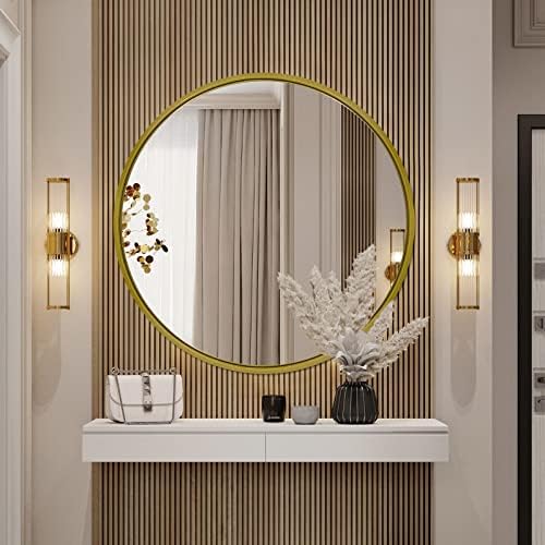 CKCY 30 Inch Round Gold Metal Wall Mirror