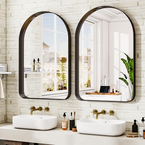 WISSMIELS 26x38 Arched Bathroom Mirror with Deep Frame