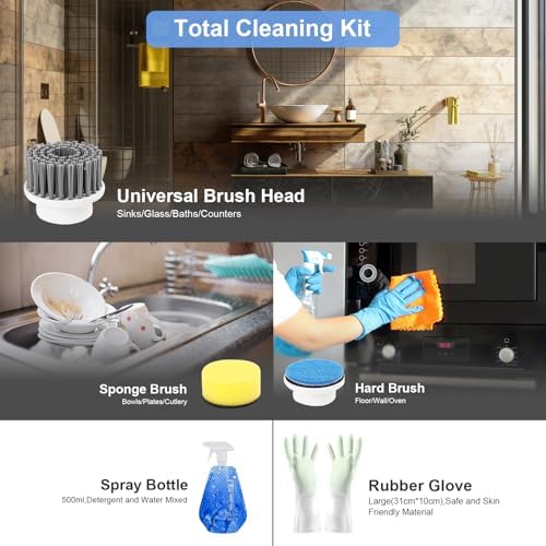 SPAOTREM Electric Spin Scrubber with 5 Brush Heads and LED Display